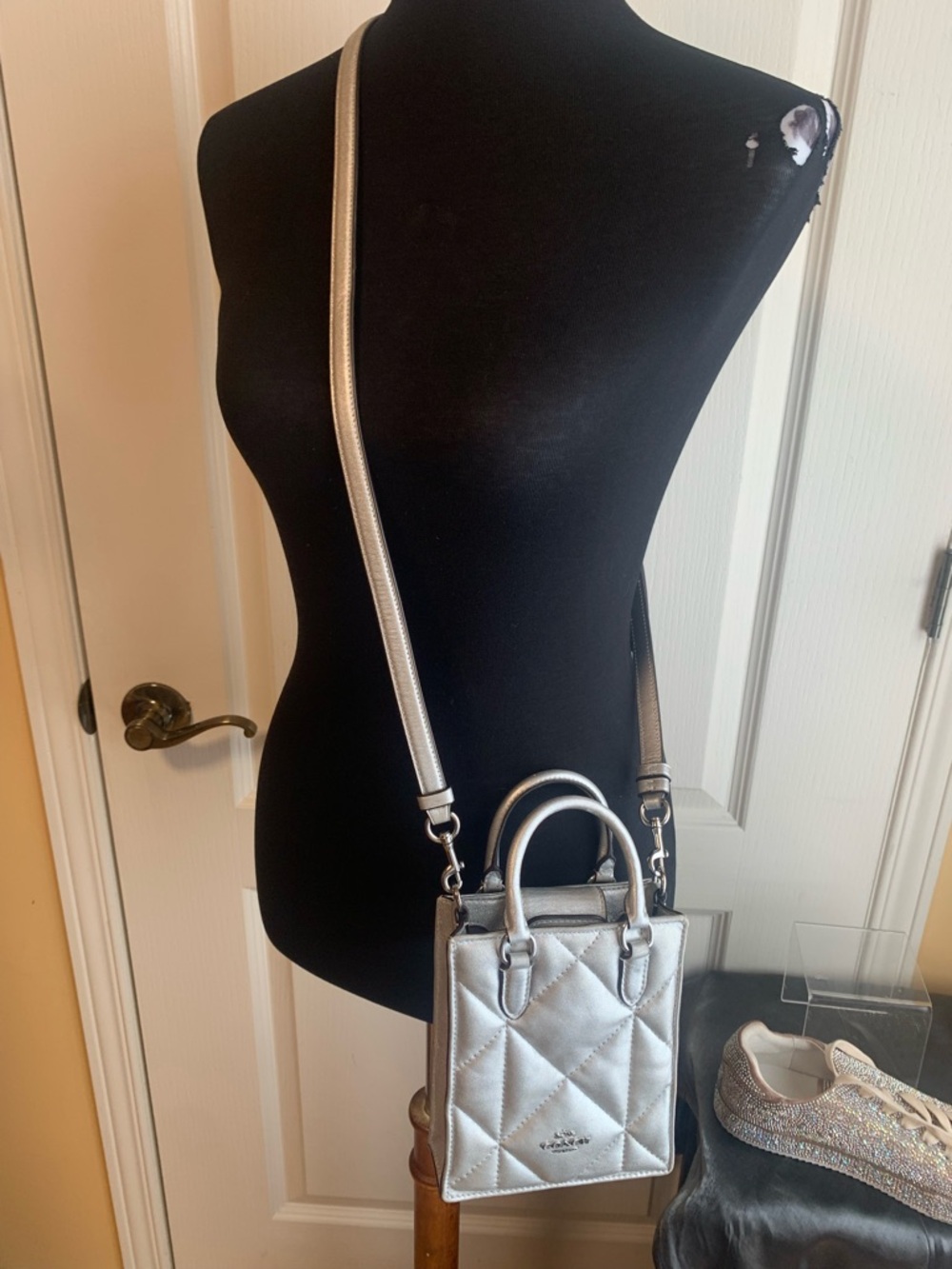 Coach Metallic Silver Quilted Mini Crossbody bag